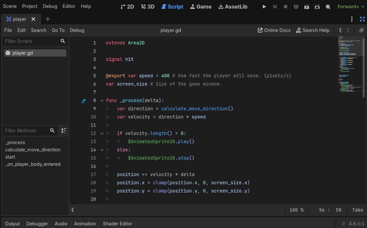 Example of GDScript in Godot Game Engine